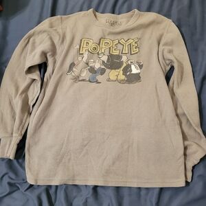 POPEYE & FRIENDS THERMAL LONG SLEEVE SHIRT WOMAN SIZE MEDIUM GREYISH TAN CLASSIC